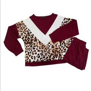 Burgundy Leopard Jogger Set (L)